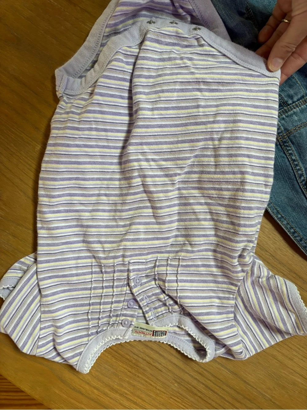 90s Faded Glory Purple Stripe Bodysuit & Blue Denim Overalls Kids Matching Set